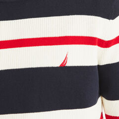 Striped Textured Crewneck Sweater,Navy,large
