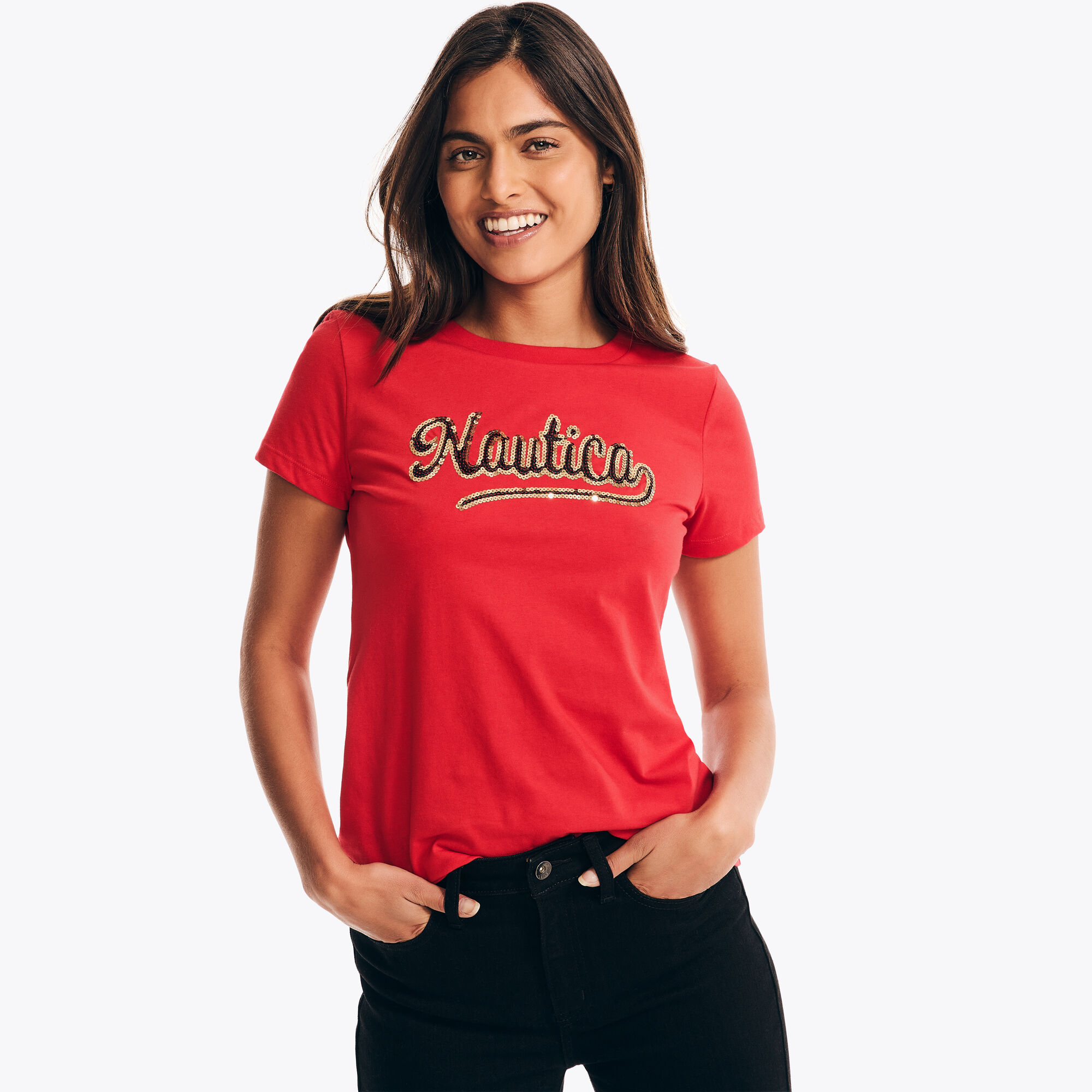 SEQUIN LOGO GRAPHIC T-SHIRT,Tomales Red,large