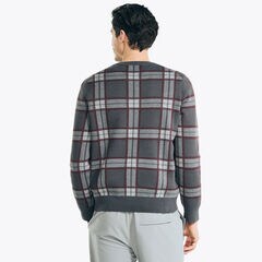 Navtech Plaid Jacquard Crewneck Sweater,Grey Carbon,large