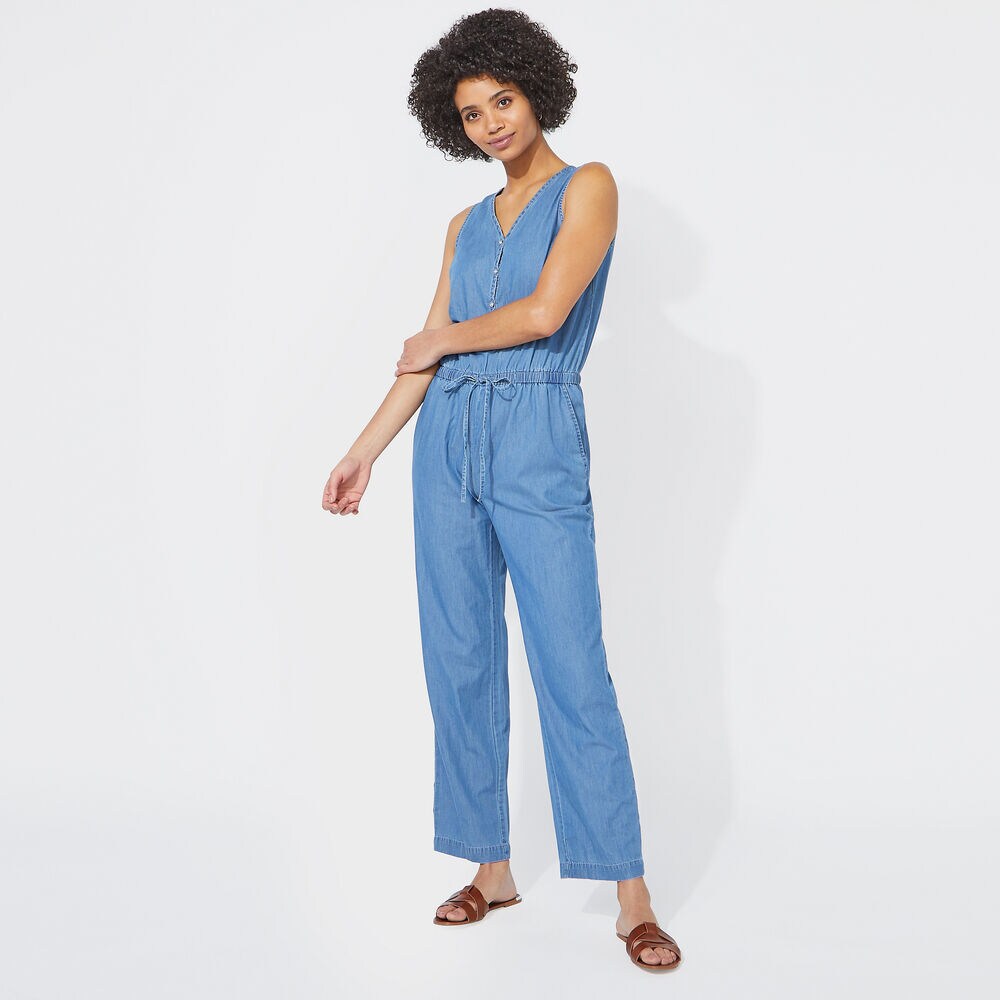 DENIM HENLEY JUMPSUIT,Deep Navy Heather,large