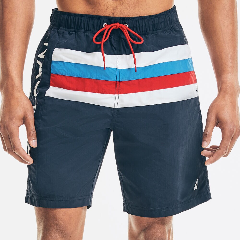 8" STRIPED LOGO SWIM,Navy,large