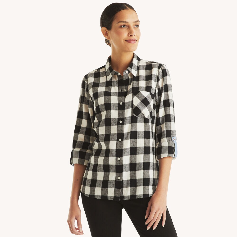 Checkered Button-Down Shirt,True Black,large