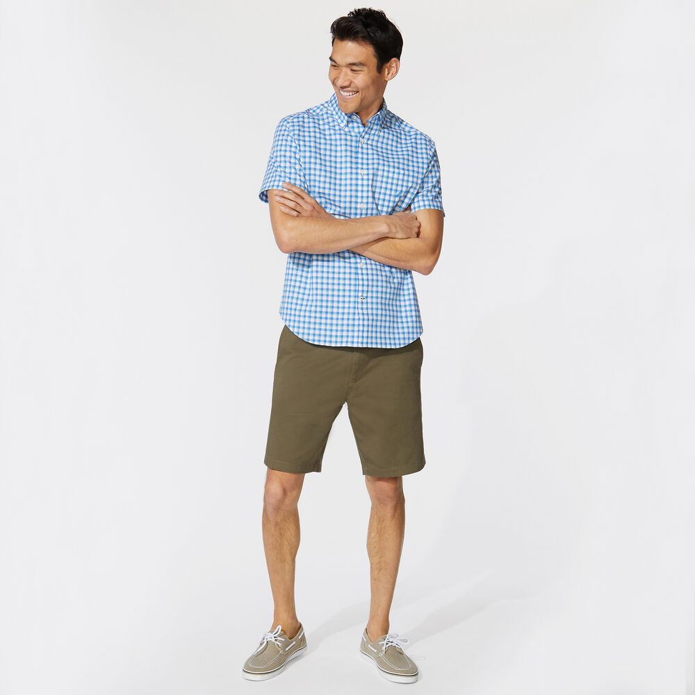 BIG & TALL PLAID SHORT-SLEEVE SHIRT,Clear Sky Blue,large