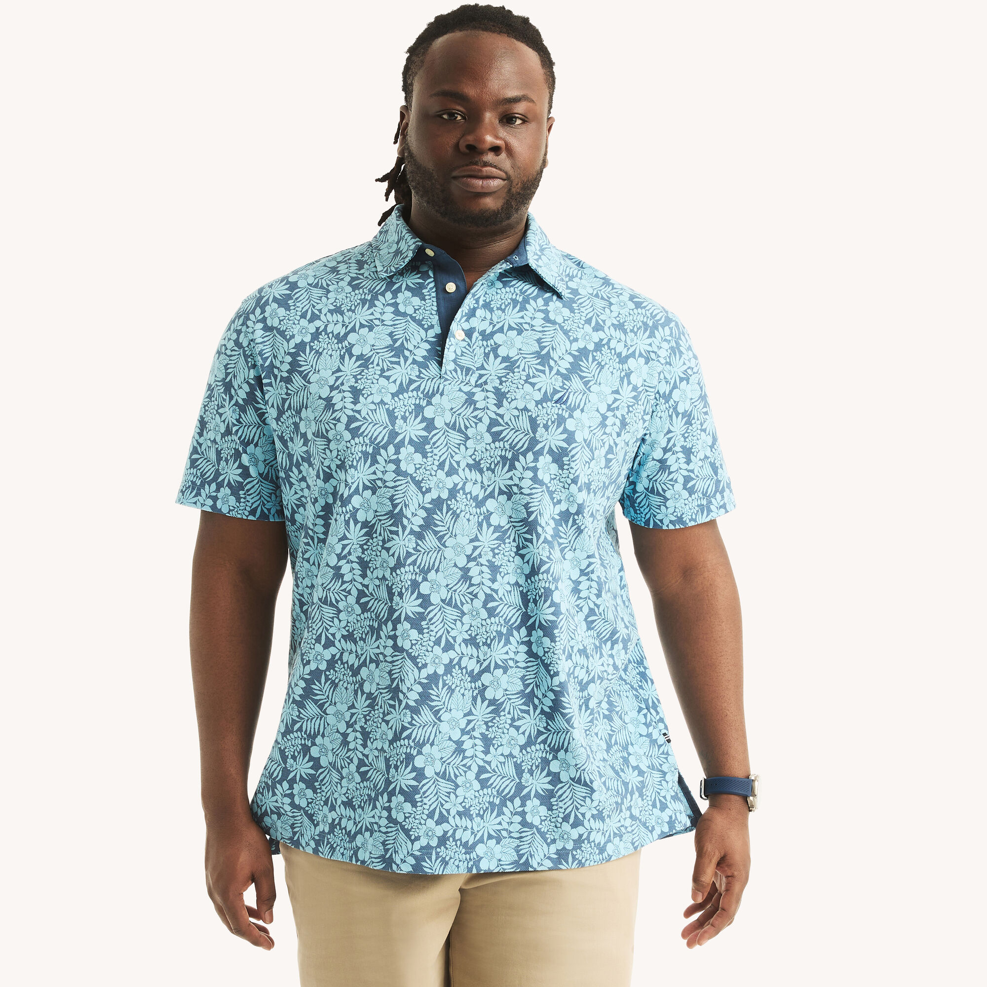 Big & Tall Classic Fit Deck Printed Polo,Nite Sea Heather,large