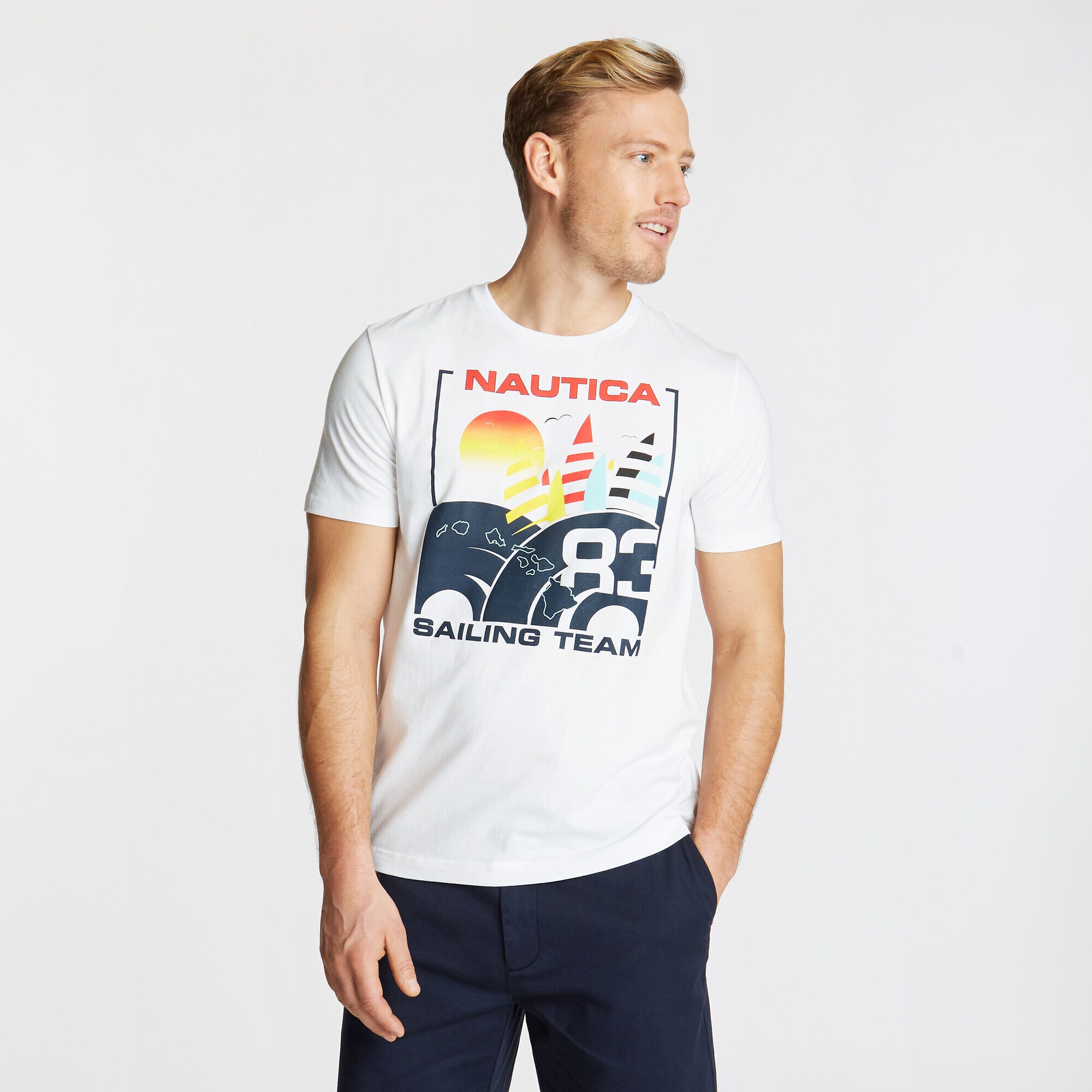Sailing Team Graphic T-Shirt,Bright White,large