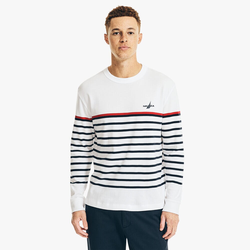 STRIPED LONG-SLEEVE T-SHIRT,Bright White,large