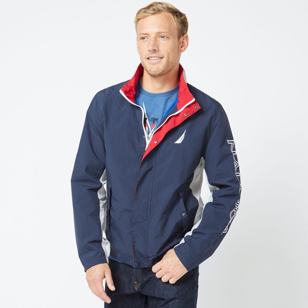 LIGHTWEIGHT COLORBLOCK WINDBREAKER JACKET,Navy,large