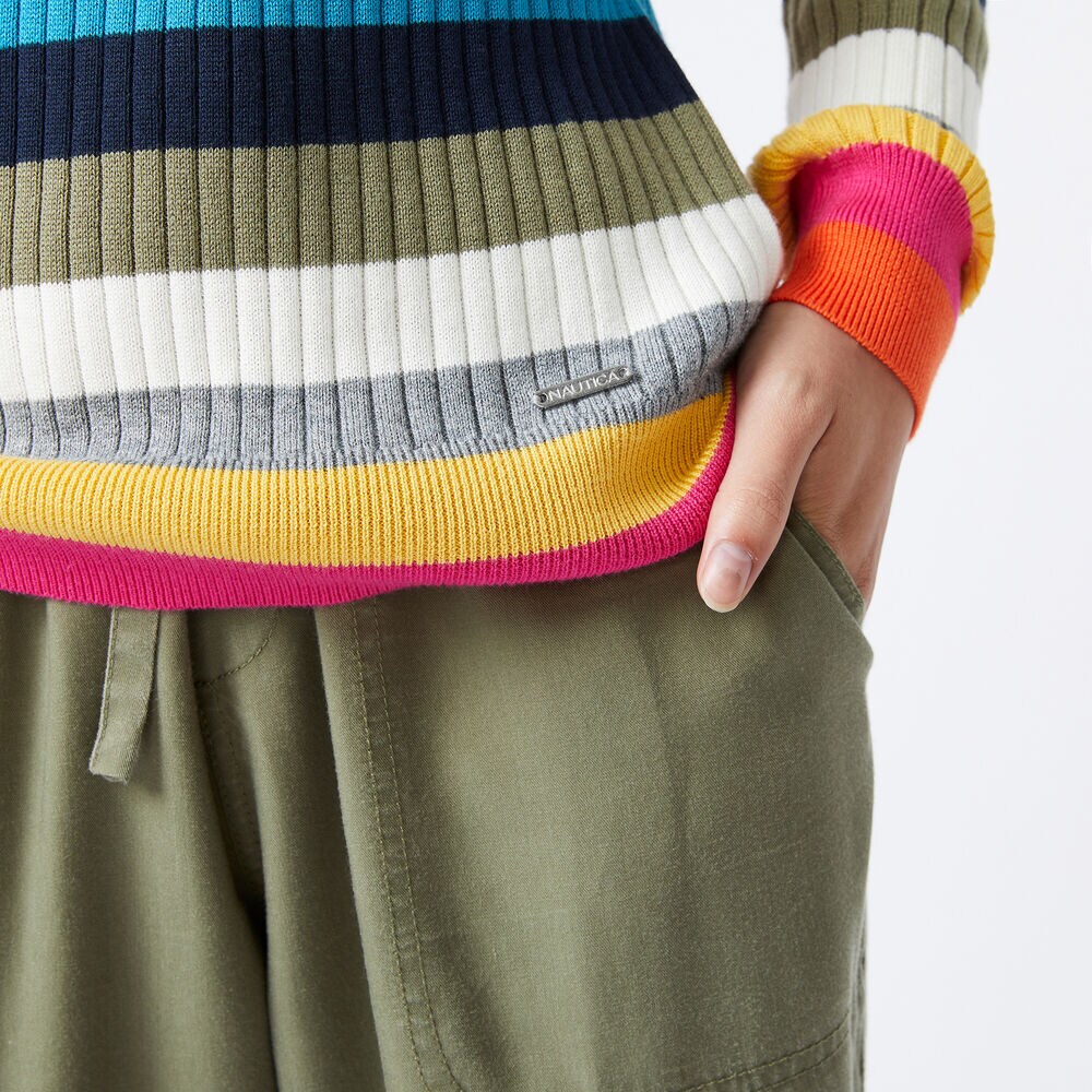 SUSTAINABLY CRAFTED MULTICOLOR STRIPE RIB-KNIT SWEATER,Marshmallow,large