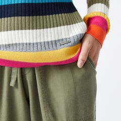 SUSTAINABLY CRAFTED MULTICOLOR STRIPE RIB-KNIT SWEATER,Marshmallow,large