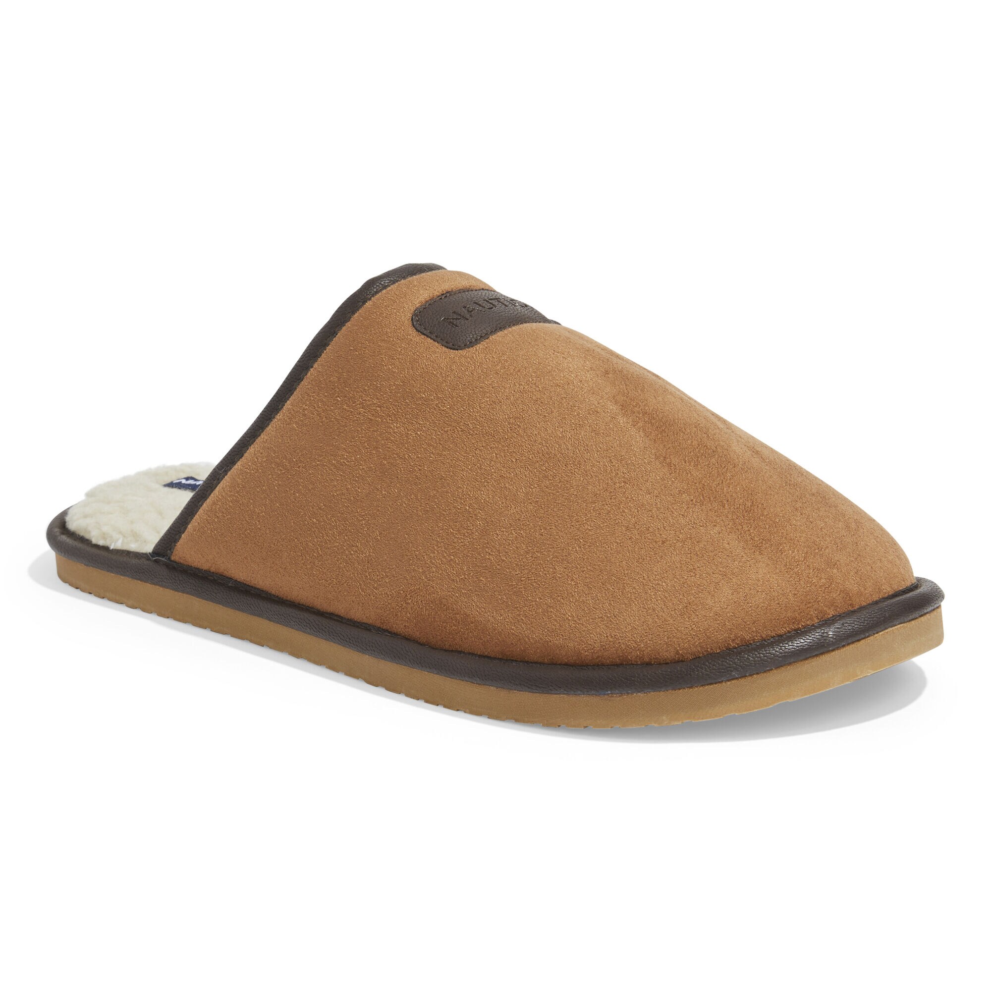 MICROSUEDE FAUX FUR LINED SLIPPERS,Military Tan,large