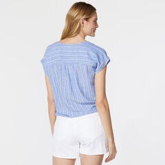STRIPE TIE FRONT SHIRT,Reef Blue,large