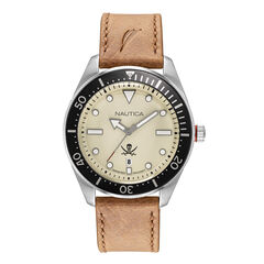 HILLCREST PARCHMENT DIAL WATCH WITH LEATHER STRAP,Multi,large