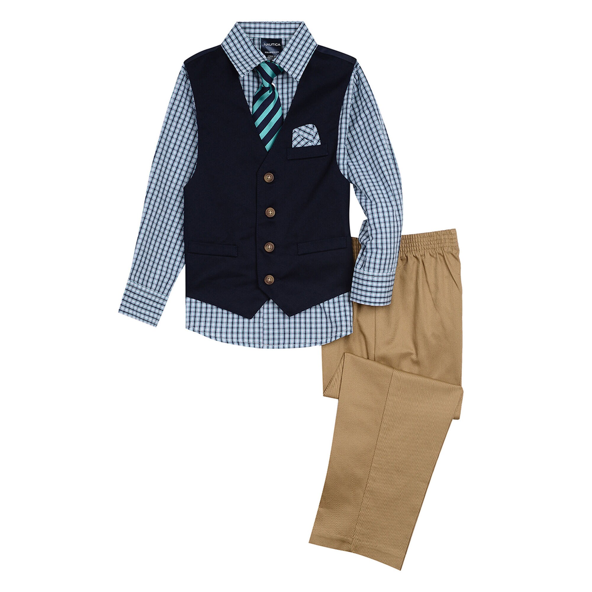 Little Boys' Donegal Vest Set (4-7),Riviera Blue,large