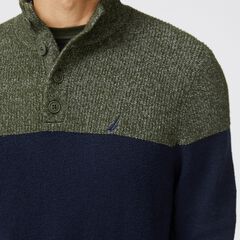 SUSTAINABLY CRAFTED COLORBLOCK SWEATER,Navy,large