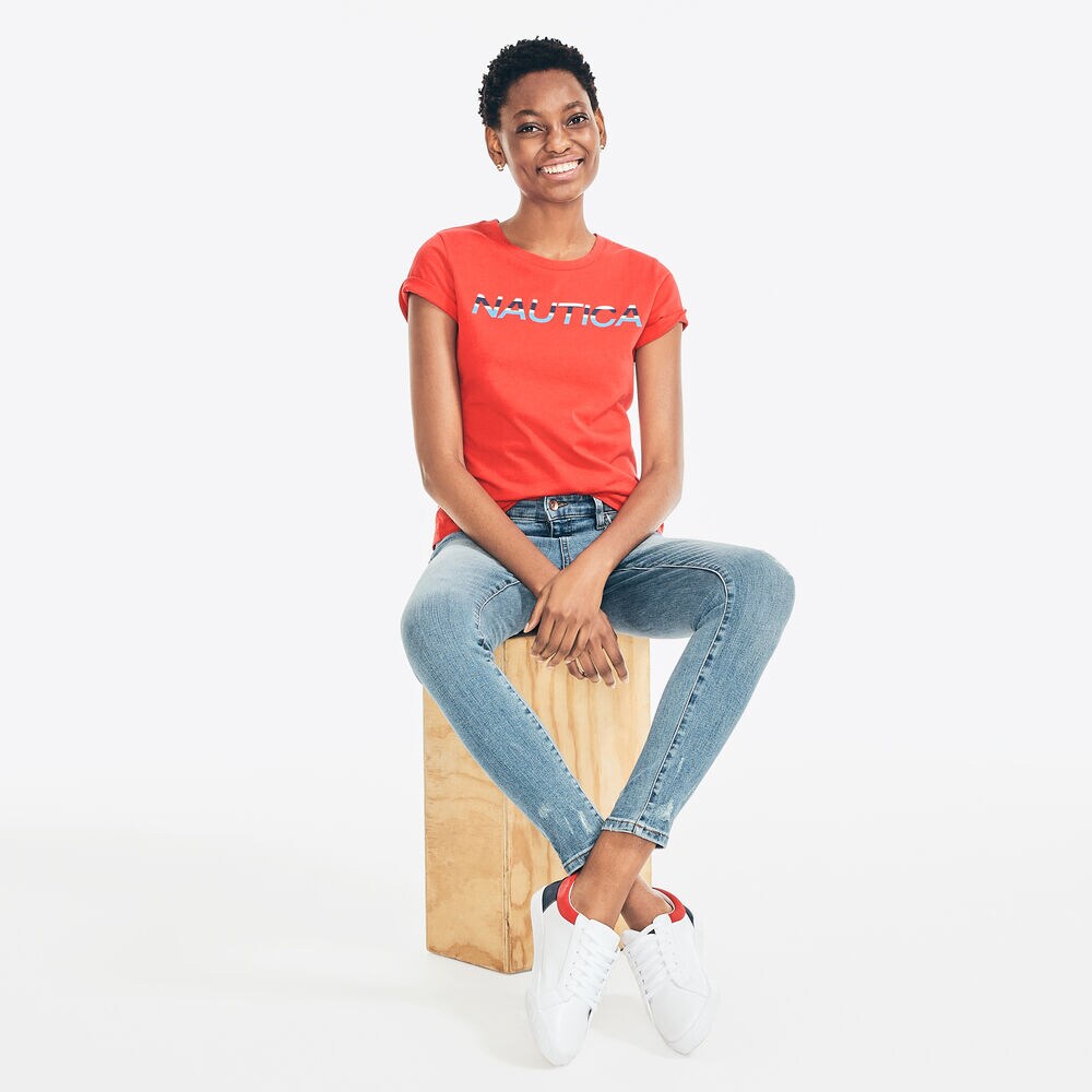 MULTICOLOR METALLIC LOGO T-SHIRT,Tomales Red,large