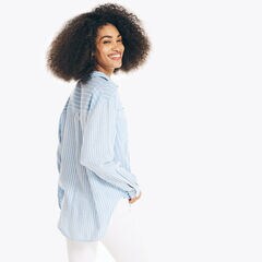 STRIPED BUTTON-DOWN WEEKEND SHIRT,Medium Wash,large