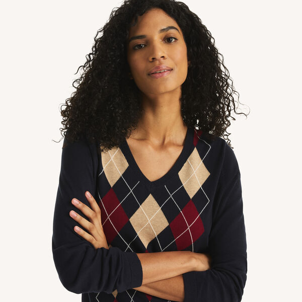 V-Neck Argyle Sweater