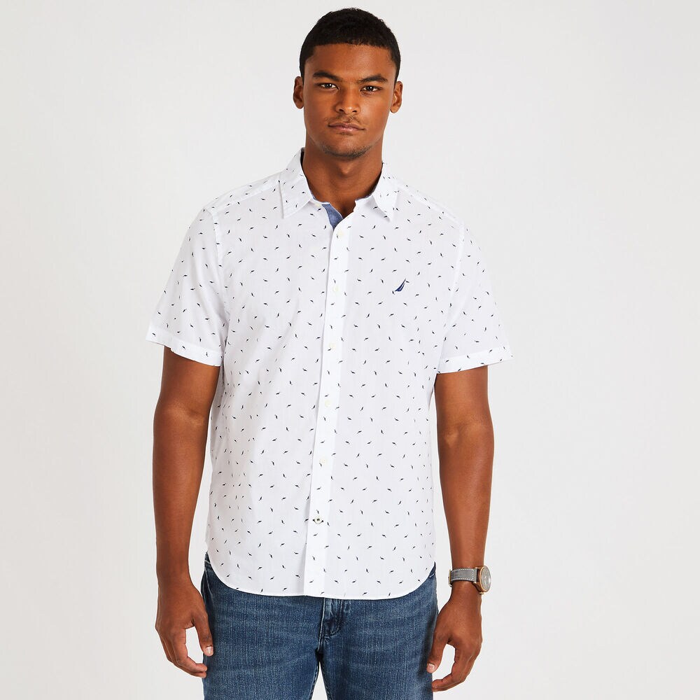 Classic Fit Mini Print Button-Down Shirt,Bright White,large
