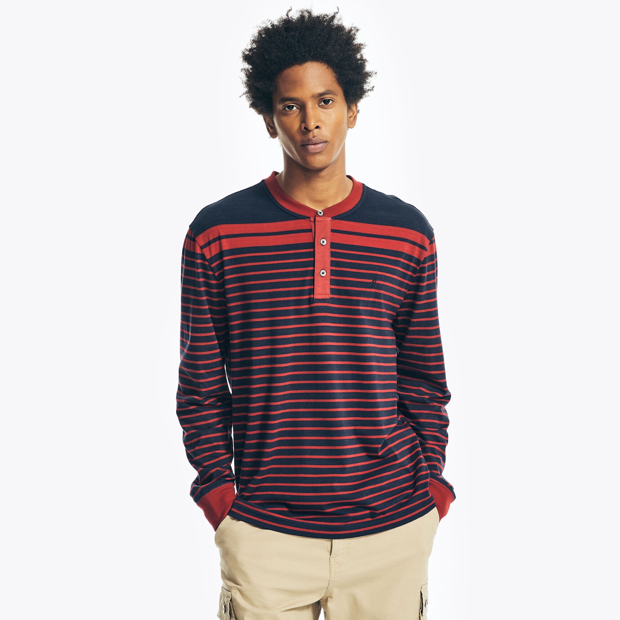 Nautica Mens Sustainably Crafted Striped LongSleeve Henley eBay