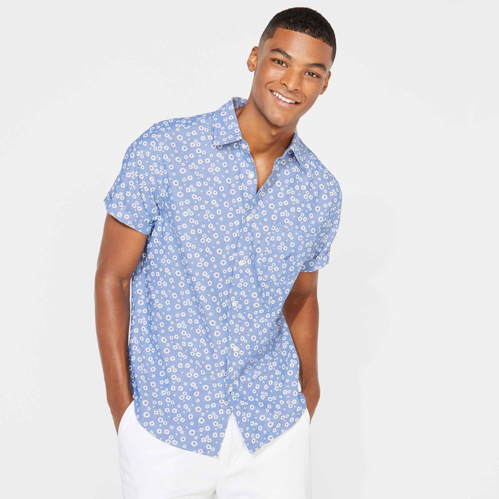 CLASSIC FIT FLORAL PRINT CHAMBRAY SHIRT,Limoges,large