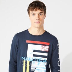 LONG SLEEVE STRIPE COLLAGE T-SHIRT,Navy,large