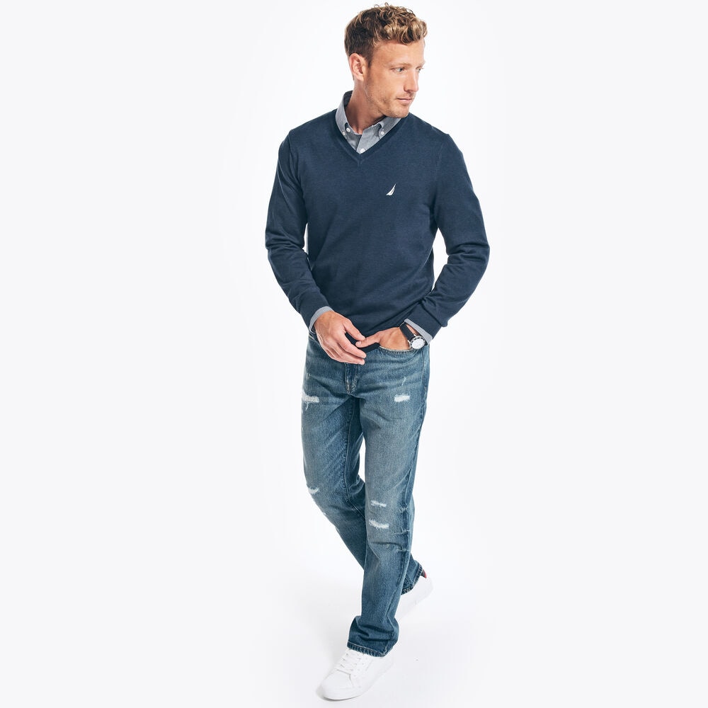 NAVTECH V-NECK SWEATER,Navy,large