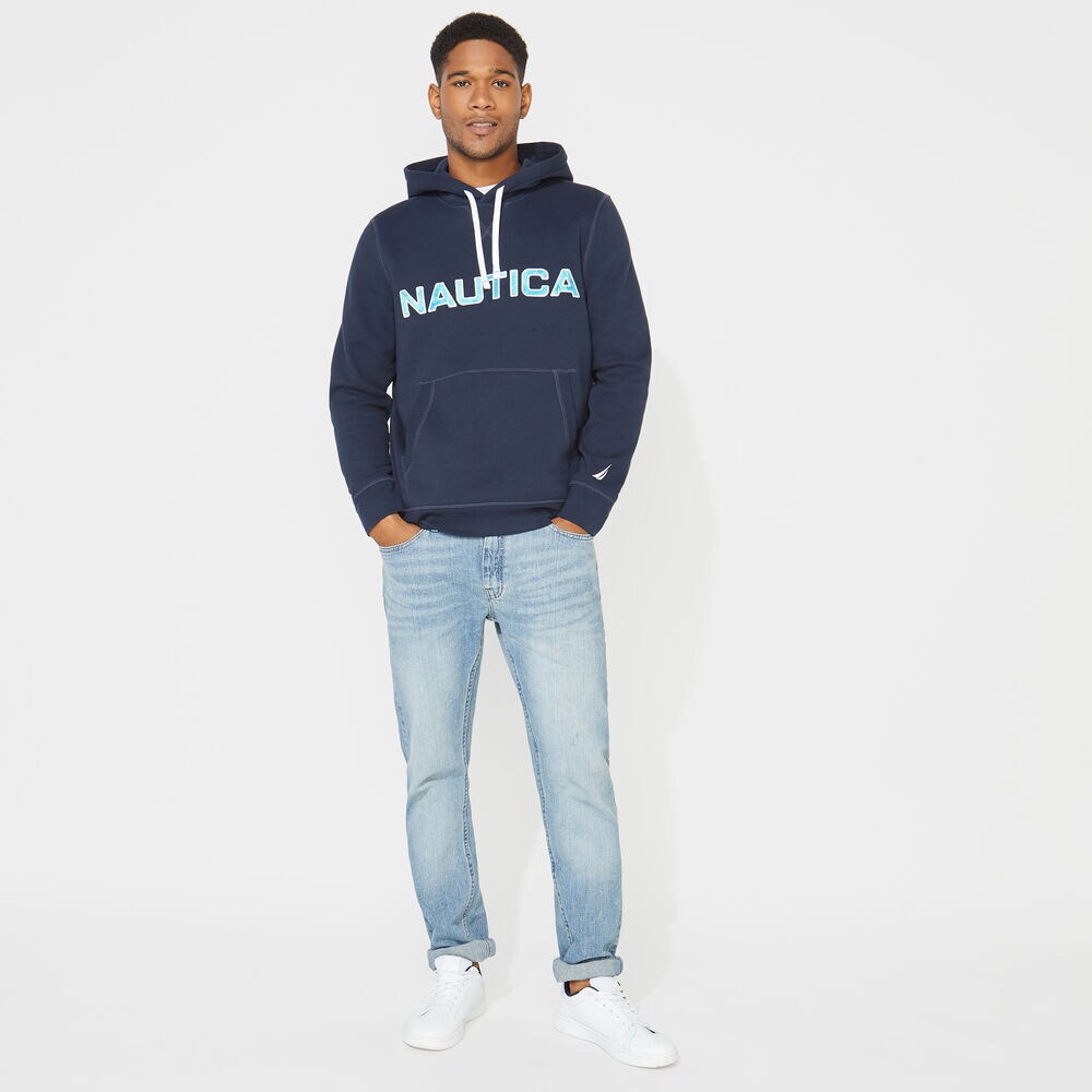 NAUTICA LOGO PULLOVER HOODIE,Navy,large