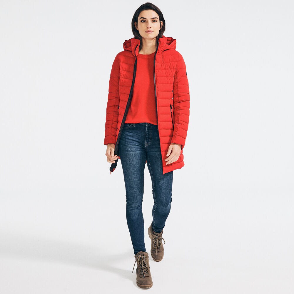 LIGHTWEIGHT QUILTED STRETCH HOODED COAT,Tomales Red,large