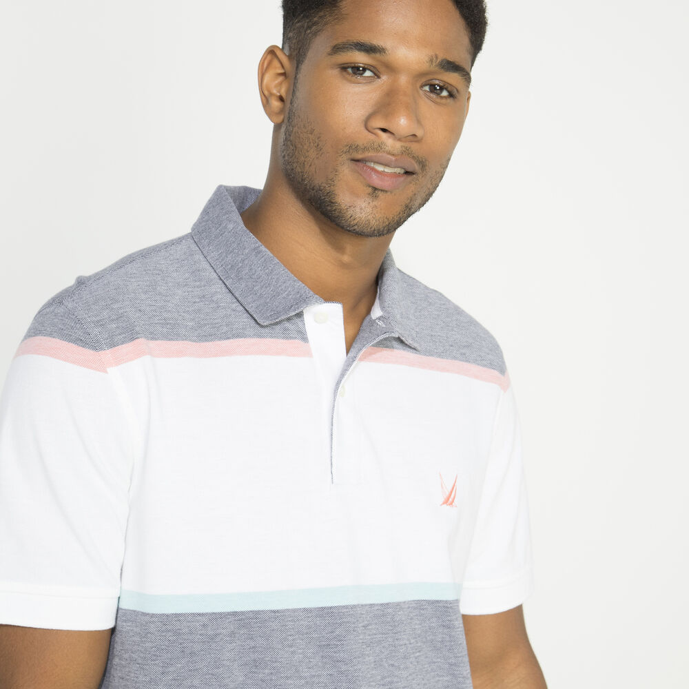 CLASSIC FIT COLORBLOCK STRIPE POLO,Navy,large
