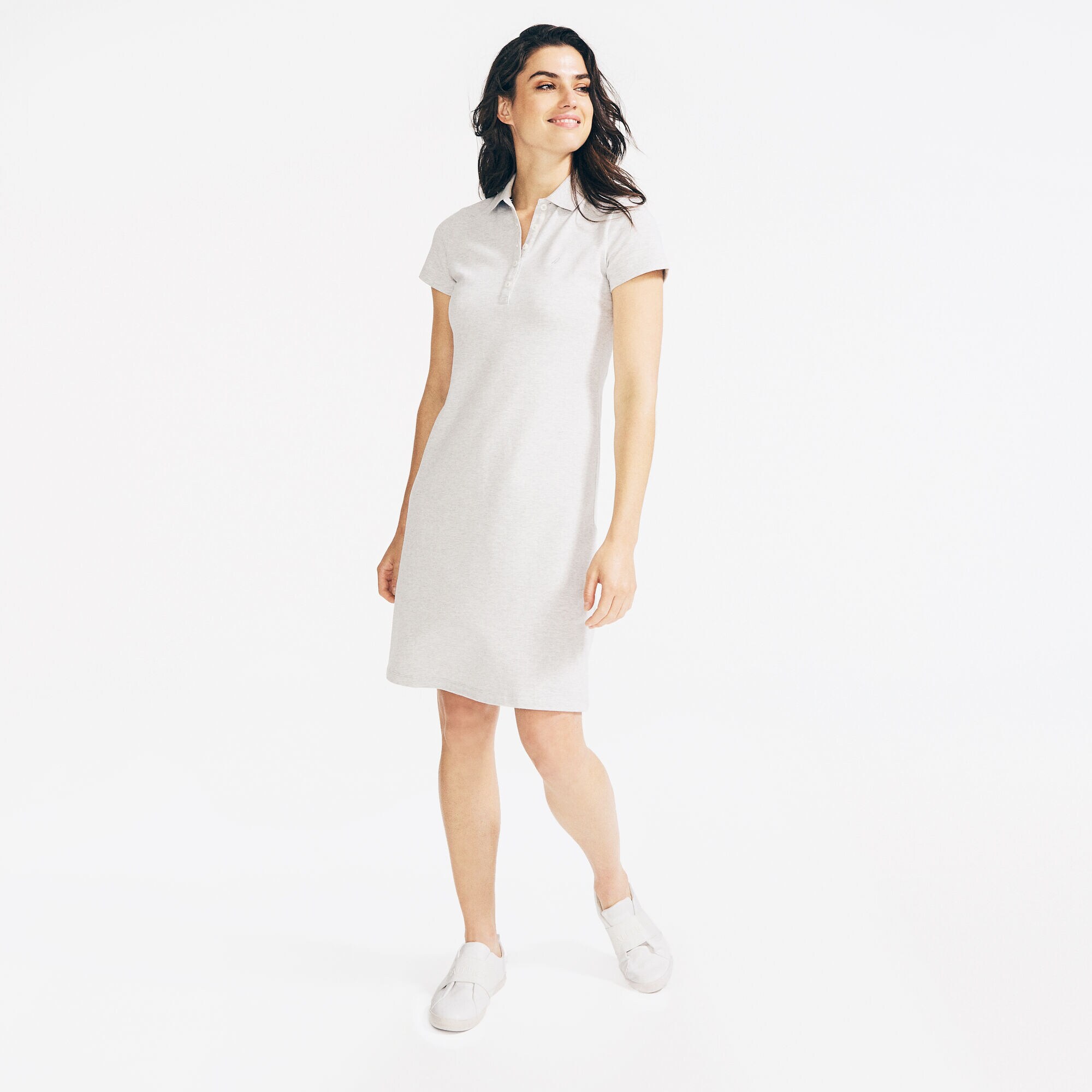 KNIT POLO DRESS,Haze Grey Heather,large