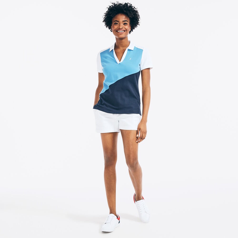 COLORBLOCK SPLIT-NECK POLO,Stellar Blue Heather,large