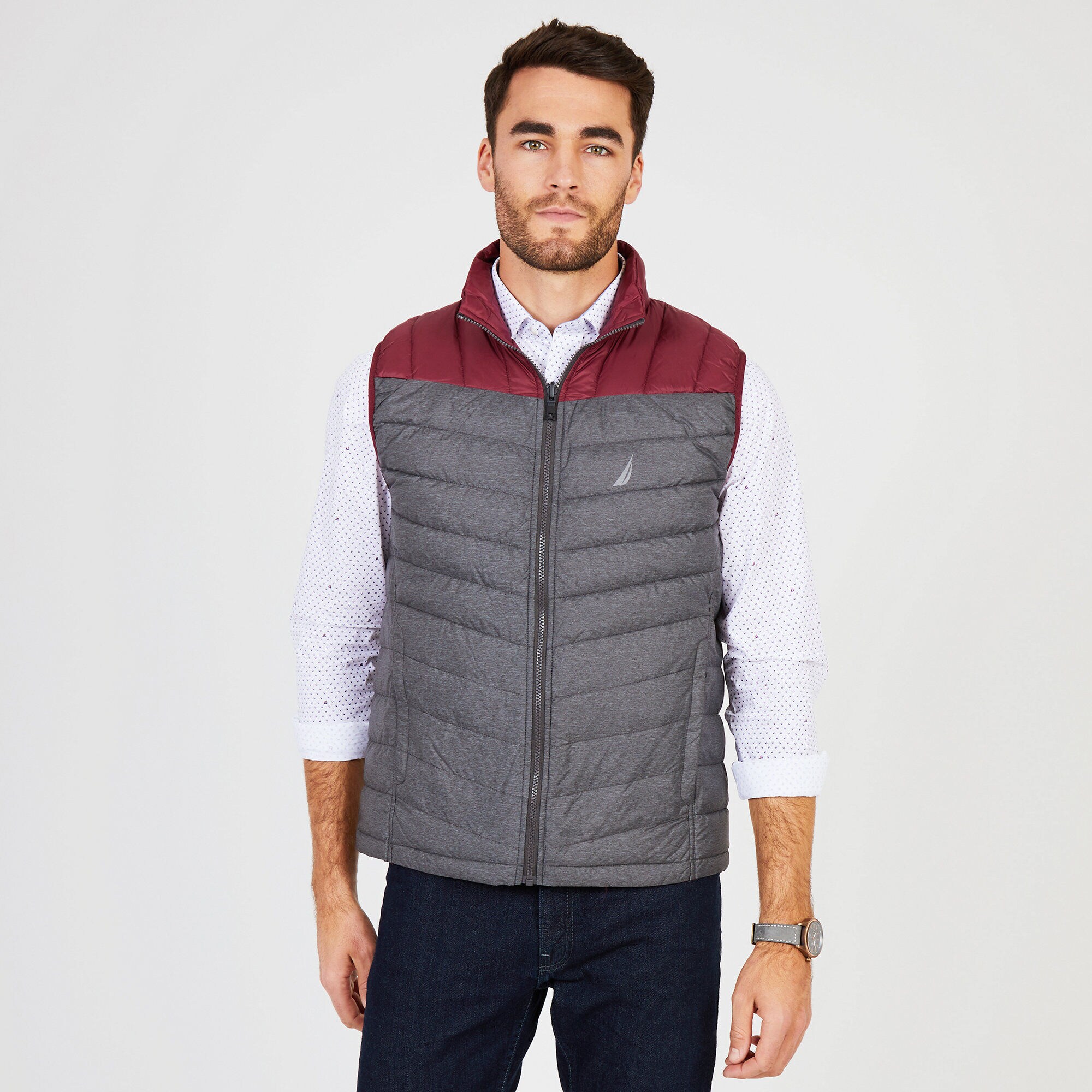 Reversible Two-Tone Puffer Vest,Charcoal T,large