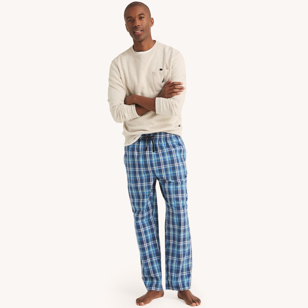 Plaid Poplin Sleep Pant,Estate Blue,large