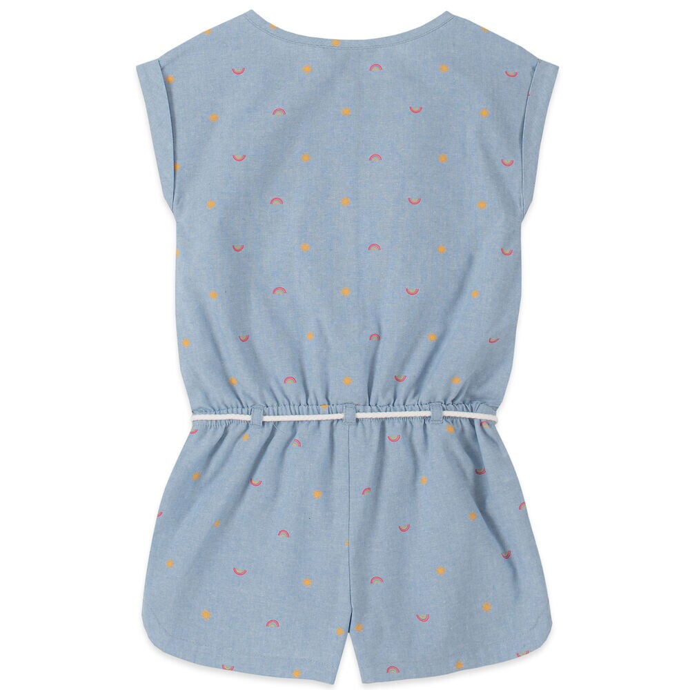 LITTLE GIRLS' RAINBOW SCHIFFLI-PRINT CHAMBRAY ROMPER (4-7),Nite Sea Heather,large