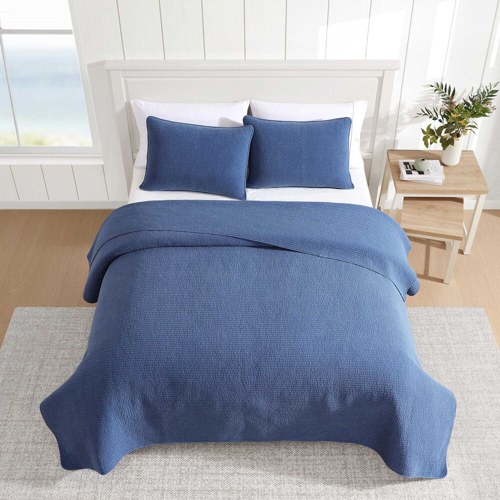 Seashore Stitch Navy Twin Quilt-Sham Set,Deep Dive Wash,large