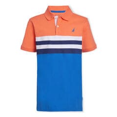 BOYS' LINCOLN STRIPE CHEST POLO,Livng Coral,large