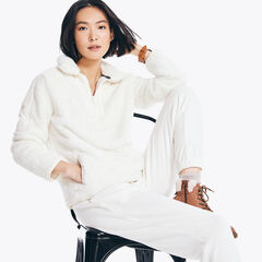 Faux Shearling Mixed Media Quarter-Zip Jacket,Marshmallow,large