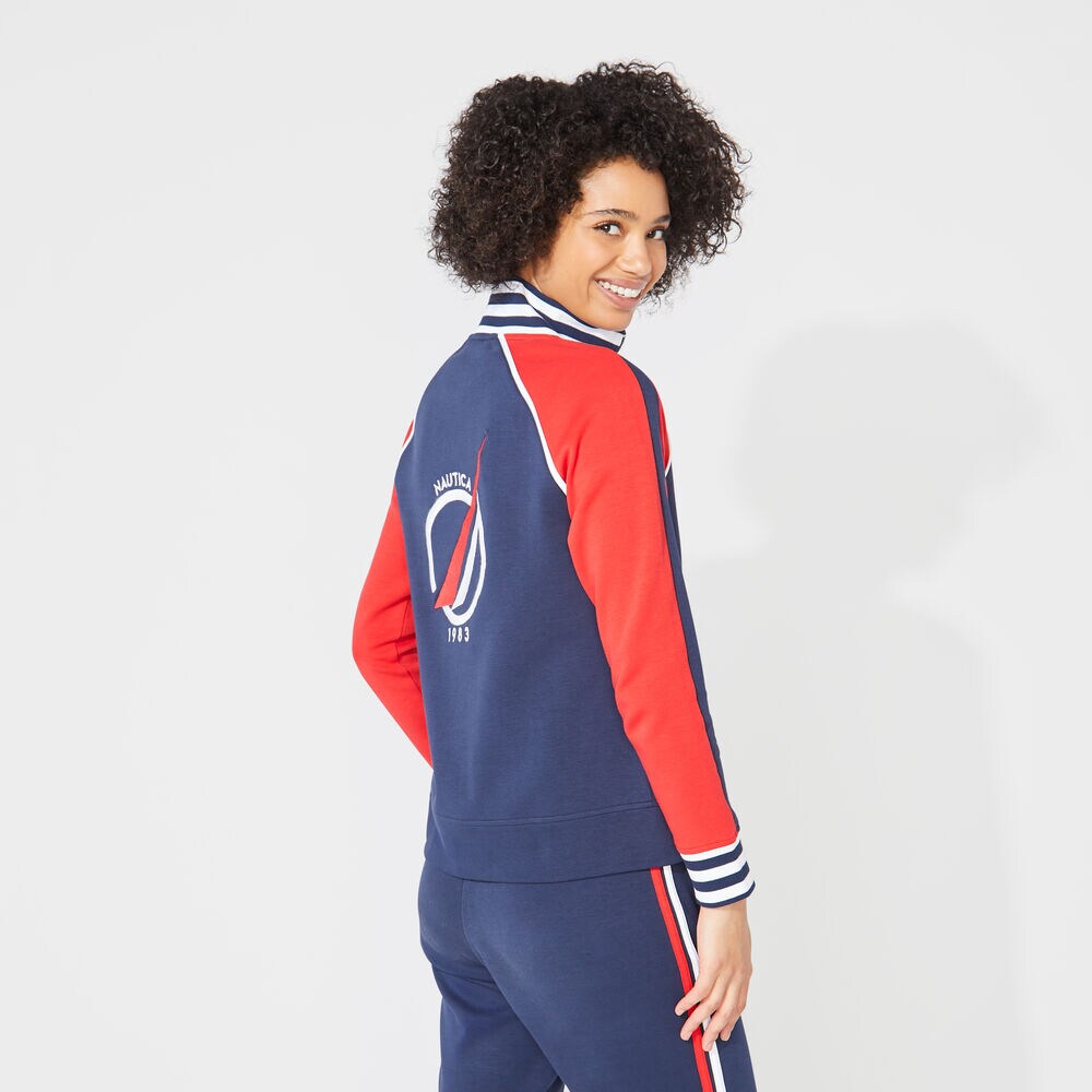 COLORBLOCK GRAPHIC ZIP SWEATSHIRT,Stellar Blue Heather,large