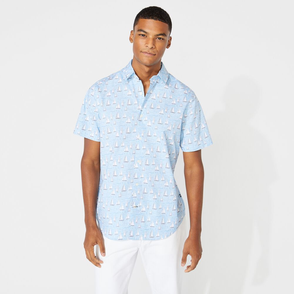 NAVTECH BOAT PRINT SHORT SLEEVE SHIRT,Varsity Blue Wash,large