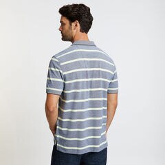 Classic Fit Striped Mesh Polo,Navy,large