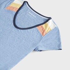 NAUTICA JEANS CO. STRIPE-SHOULDER TIE-FRONT TOP,Aquabreeze,large