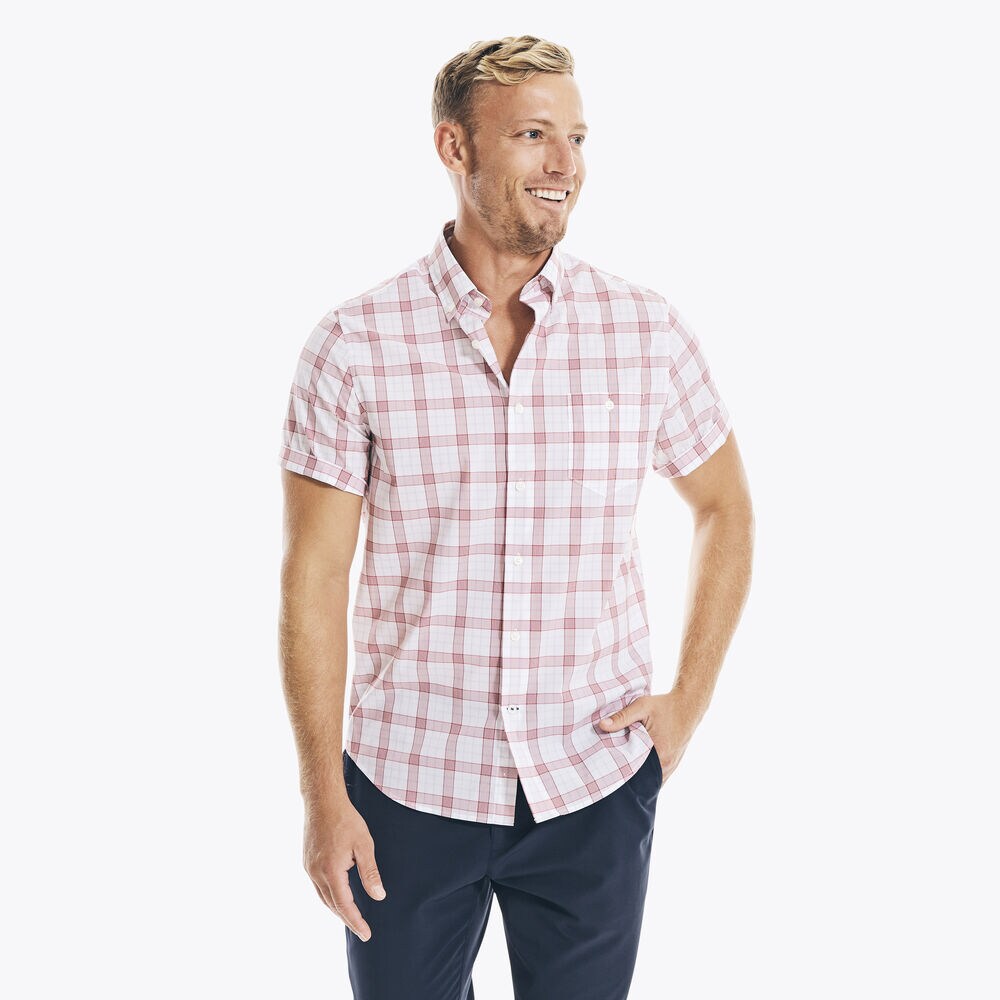 NAVTECH PLAID SHORT-SLEEVE SHIRT,Melonberry,large