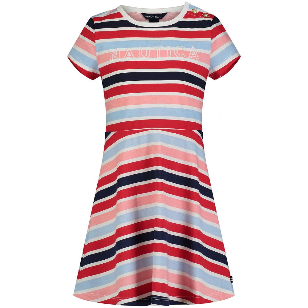 Little Girls' Stripe Knit Skater Dress (4-6X),Antique White Wash,large