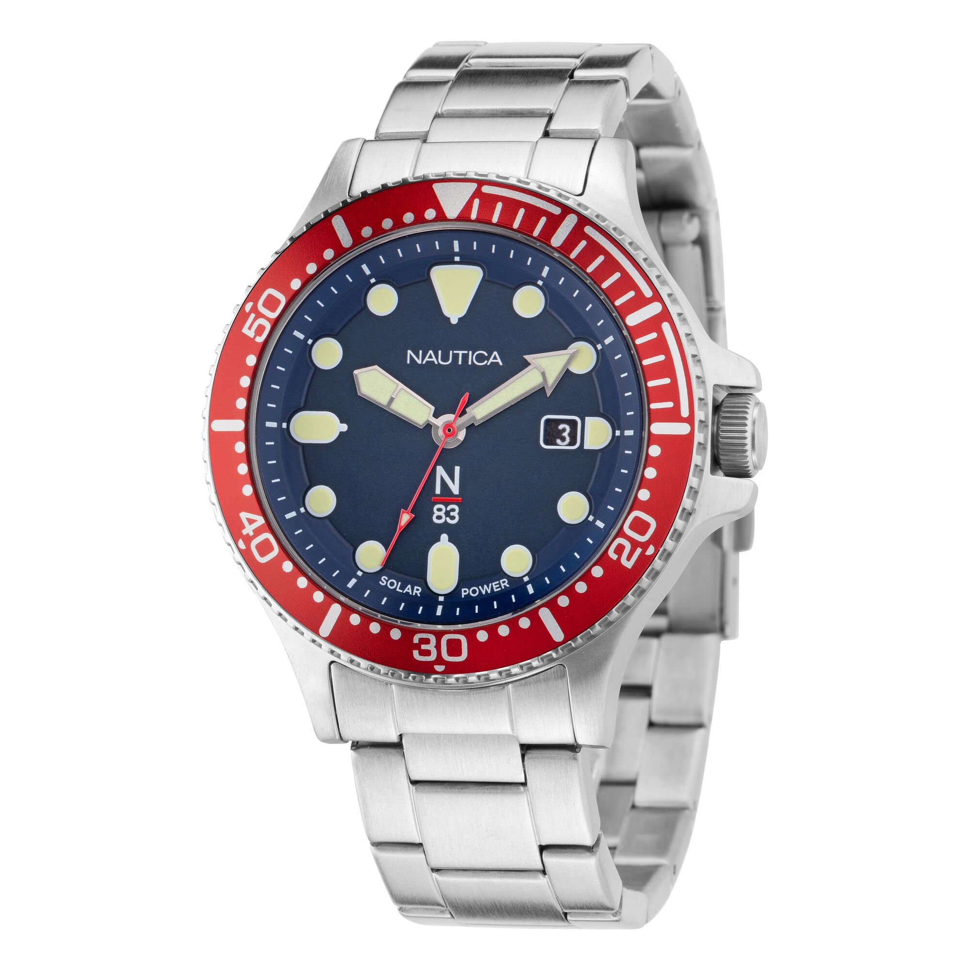 Cocoa Beach Solar-Powered Recycled Stainless Steel 3-Hand Watch,Multi,large