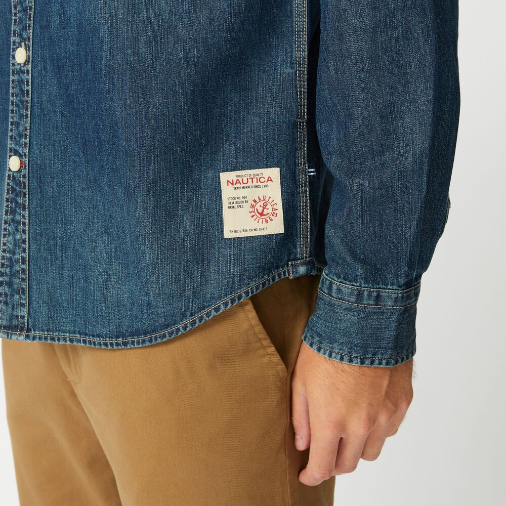 BIG & TALL DENIM SHIRT,Navy,large