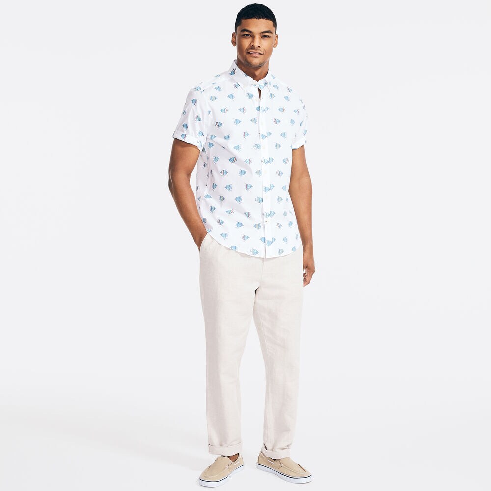 FISH PRINT SHORT-SLEEVE SHIRT,Bright White,large