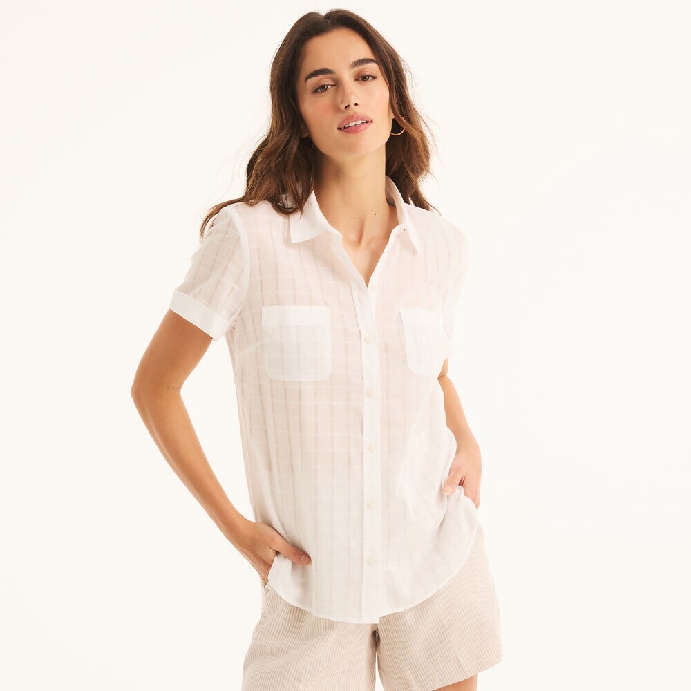 Short-Sleeve Camp Shirt,Bright White,large