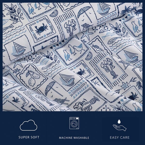 Beach Collage Blue Full Sheet Set