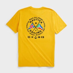 SUSTAINABLY CRAFTED CROSS FLAGS GRAPHIC T-SHIRT,Old Gold,large