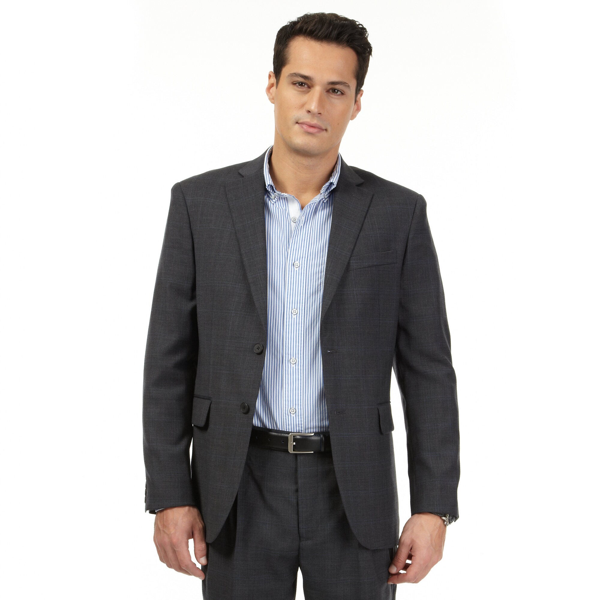 Wrinkle-Resistant Plaid Suit Jacket,Grey Heather,large